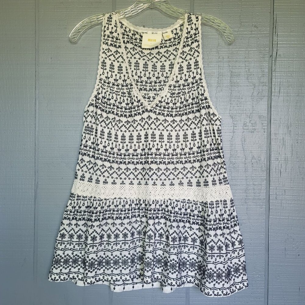 Maeve by Anthropologie Embroidered Eyelet Peplum Tank Top. Size Small